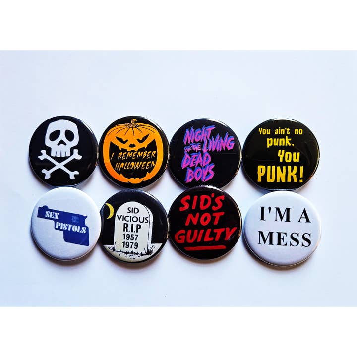 Classic Punk Rock Buttons Magnets & Bottle Openers. Set 10 for wholesale by Flip The Record