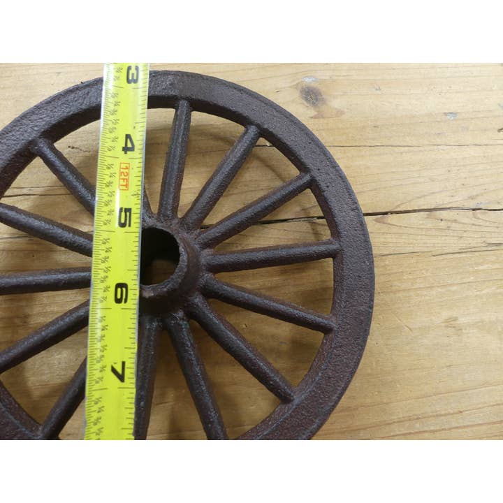 Midwest Craft House - Wholesale Decorative Tabletop Object - SMALL RUSTIC CAST IRON WAGON WHEEL, 6 3/4" DIAMETER