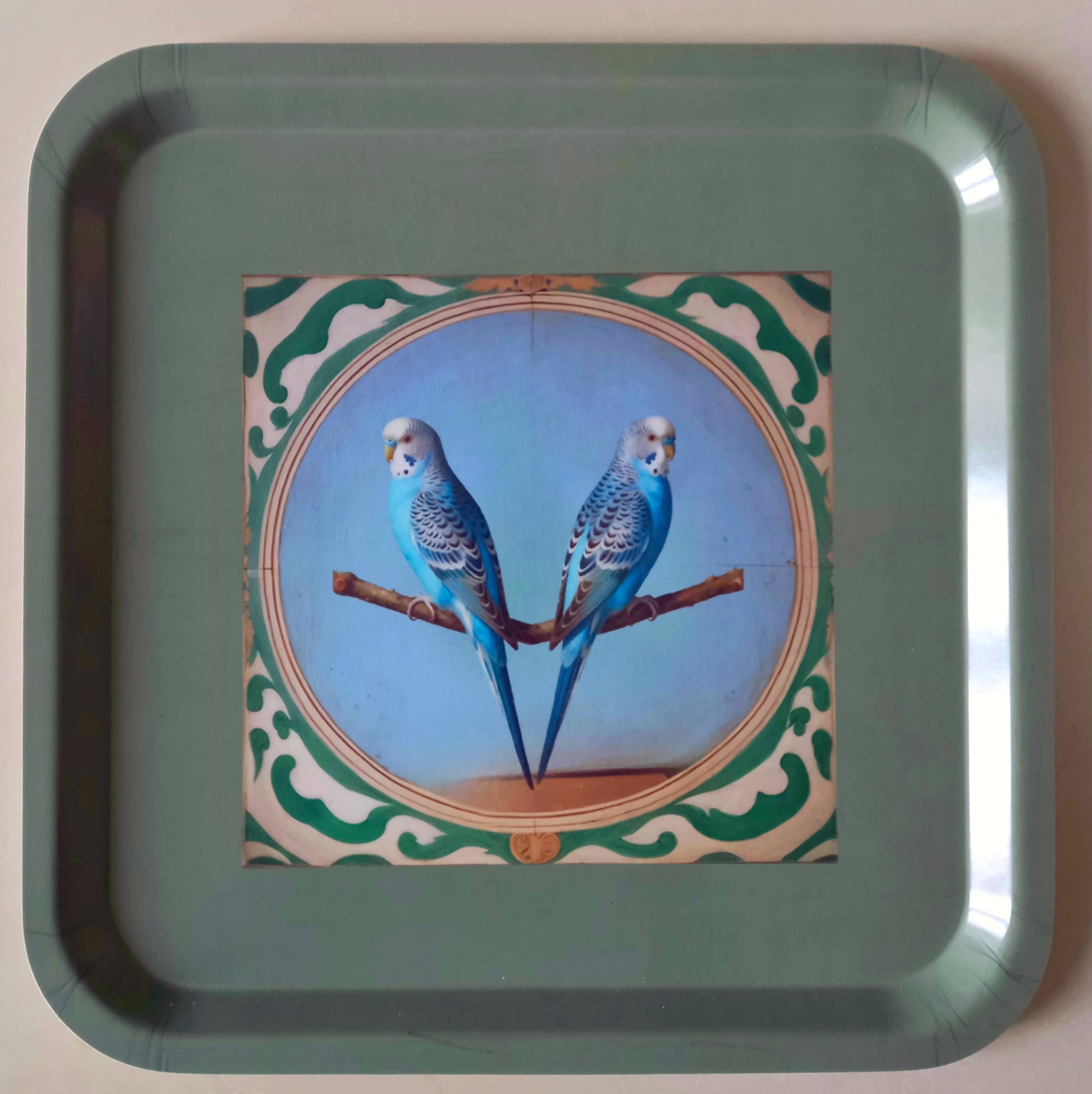 Odalisque Paris - Wholesale Decorative Tray - Green square tray the Parakeets2