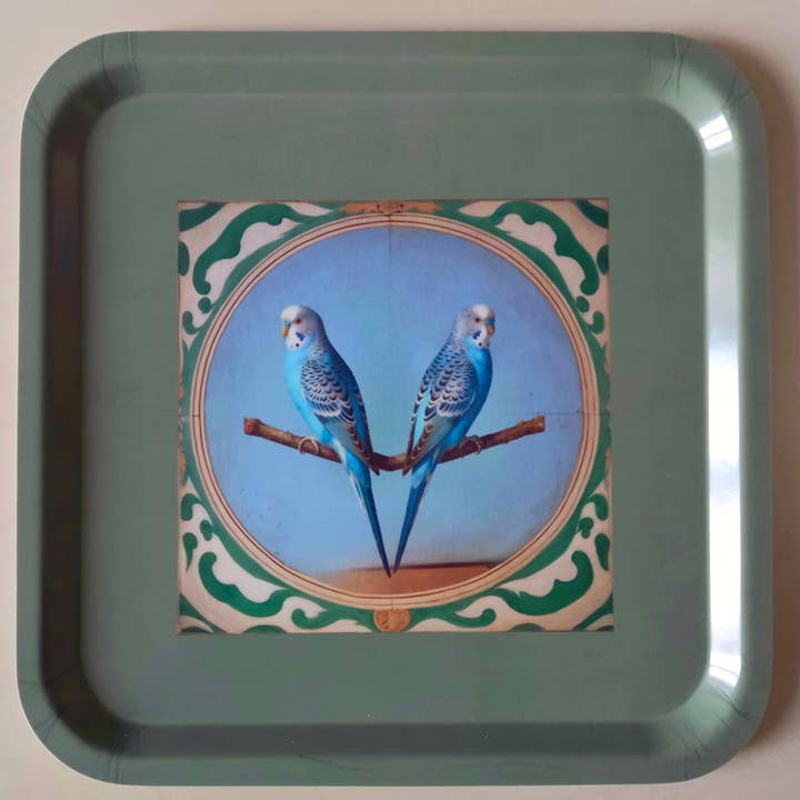 Odalisque Paris - Wholesale Decorative Tray - Green square tray the Parakeets2