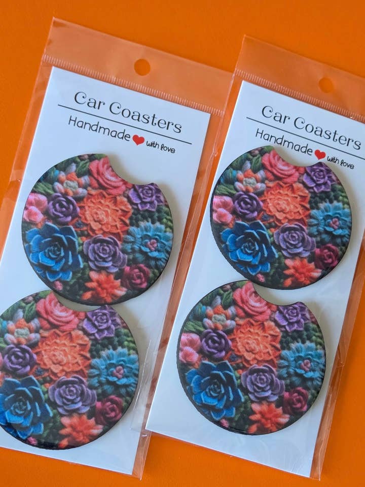 Genähter Sukkulenten-Blumen-Auto-Untersetzer für den Großhandel von Waves of Pearls LLC