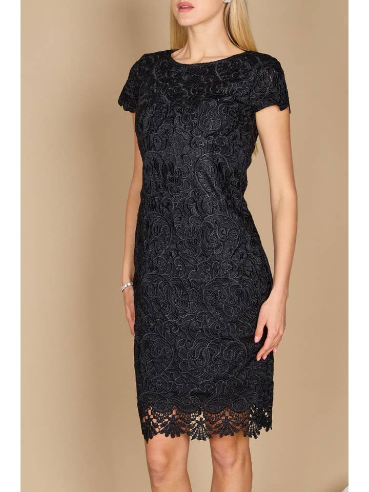 Kos Couture - Wholesale Dress - Women's - Short Lace Cocktail Dress in Navy Black Burgundy Silver