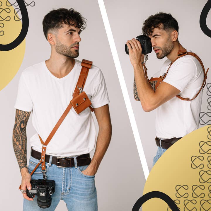 Coiro - Vendita all'ingrosso Cinghia per fotocamera - Tracolla per fotocamera singola con tasche color cuoio