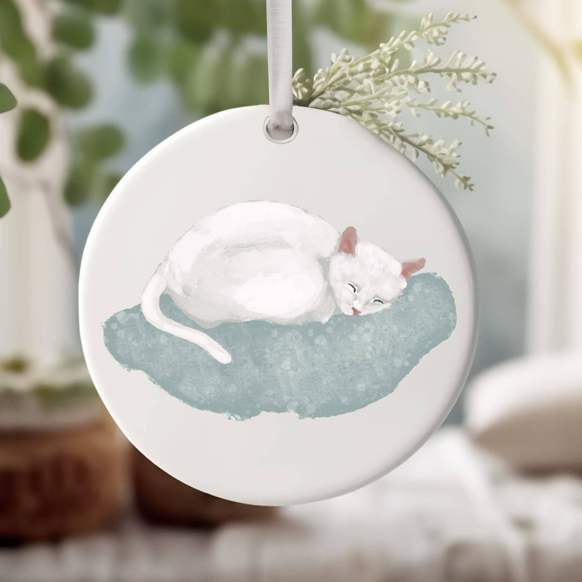 MerikaArt - Wholesale Ornament - White Cat Ceramic Ornament1