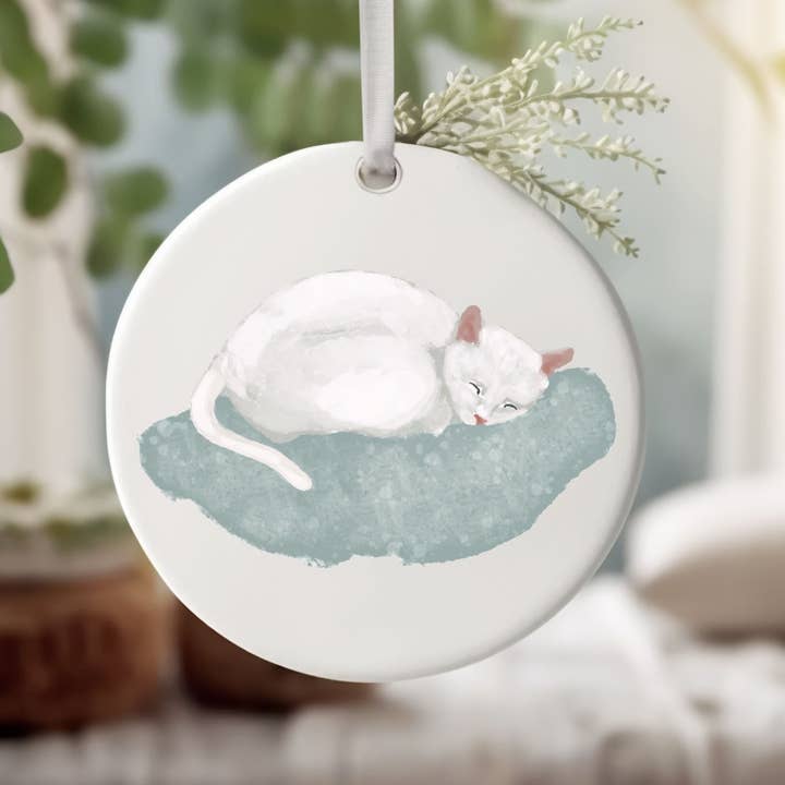 MerikaArt - Wholesale Ornament - White Cat Ceramic Ornament1