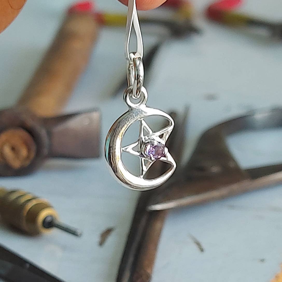 Crystal Earth Sterling - Wholesale Pendant/Charm Necklace - Pentacle Moon Sterling Pendant - Faceted Amethyst1
