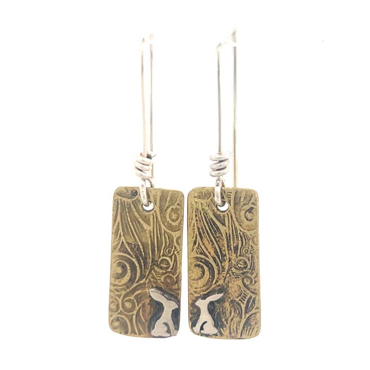 Nouveau cadre avec petites boucles d'oreilles Jackrabbit #8b pour la vente par Pattie Parkhurst Jewelry