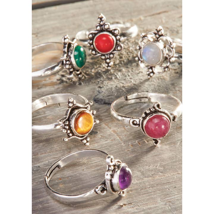 Namaste - Wholesale Single stone/solitaire ring - Assorted Setting Silver Plated Brass Rings With Stones