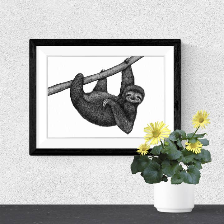 Wild Lines - Wholesale Art Print - Black and White Animal Art Print - Sloth - A4 Pen & Ink Art5