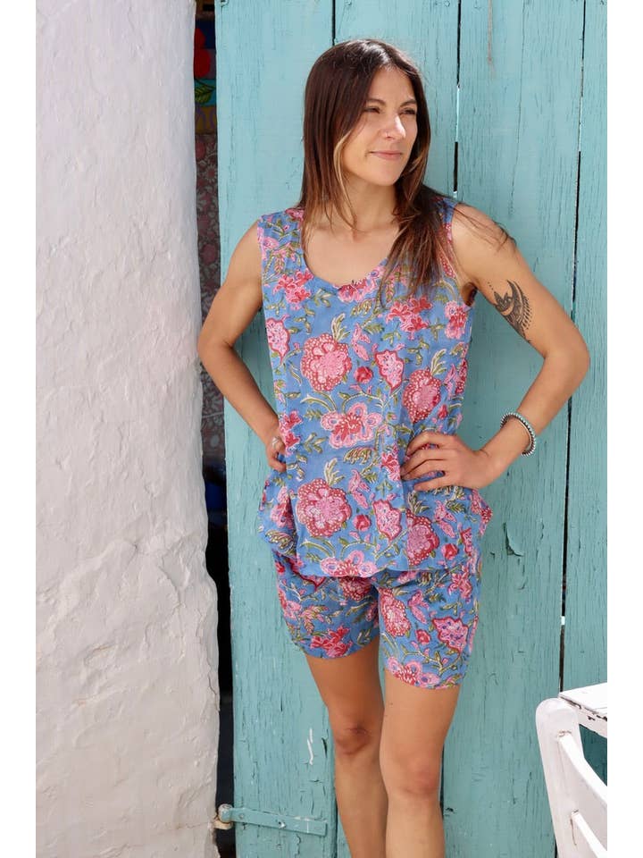 Aurobelle Ibiza - Wholesale Lounge Set - Women's - Short and top set, cozy lounge wear made with hand block print cotton