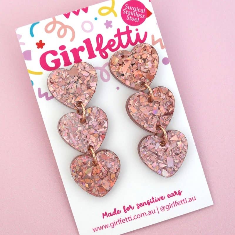 Girlfetti - Wholesale Dangle Earrings - Triple Heart Acrylic Dangle Earrings0