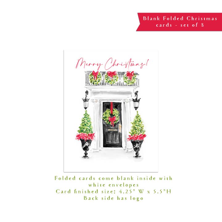 Christmas Card - Classic Black Door with Balcony Watercolor for wholesale by Gibb + Co Studio