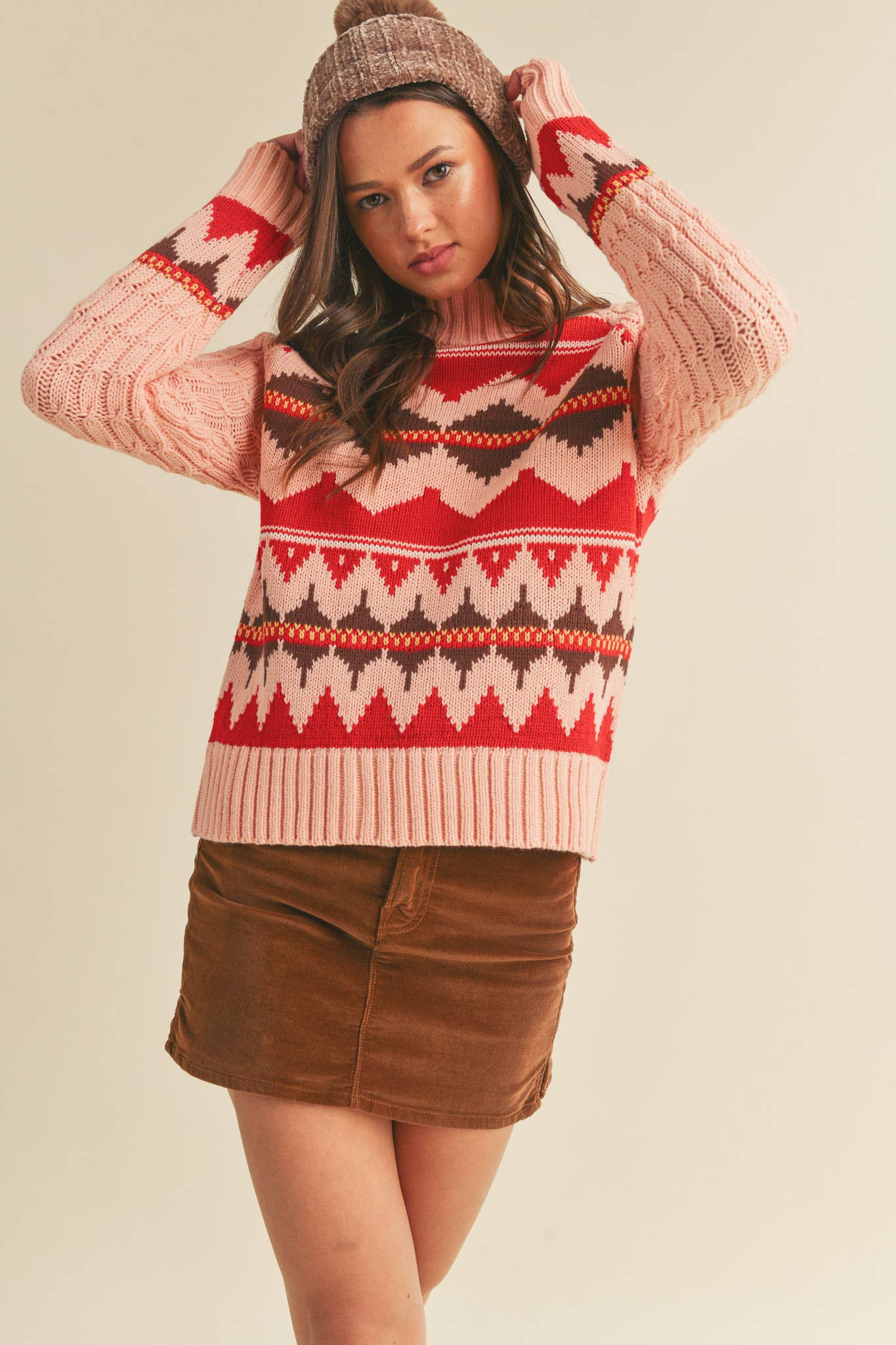 &MERCI - Wholesale Knit Sweater - Women's - FAIR ISLE TURTLENECK SWEATER MSW101770