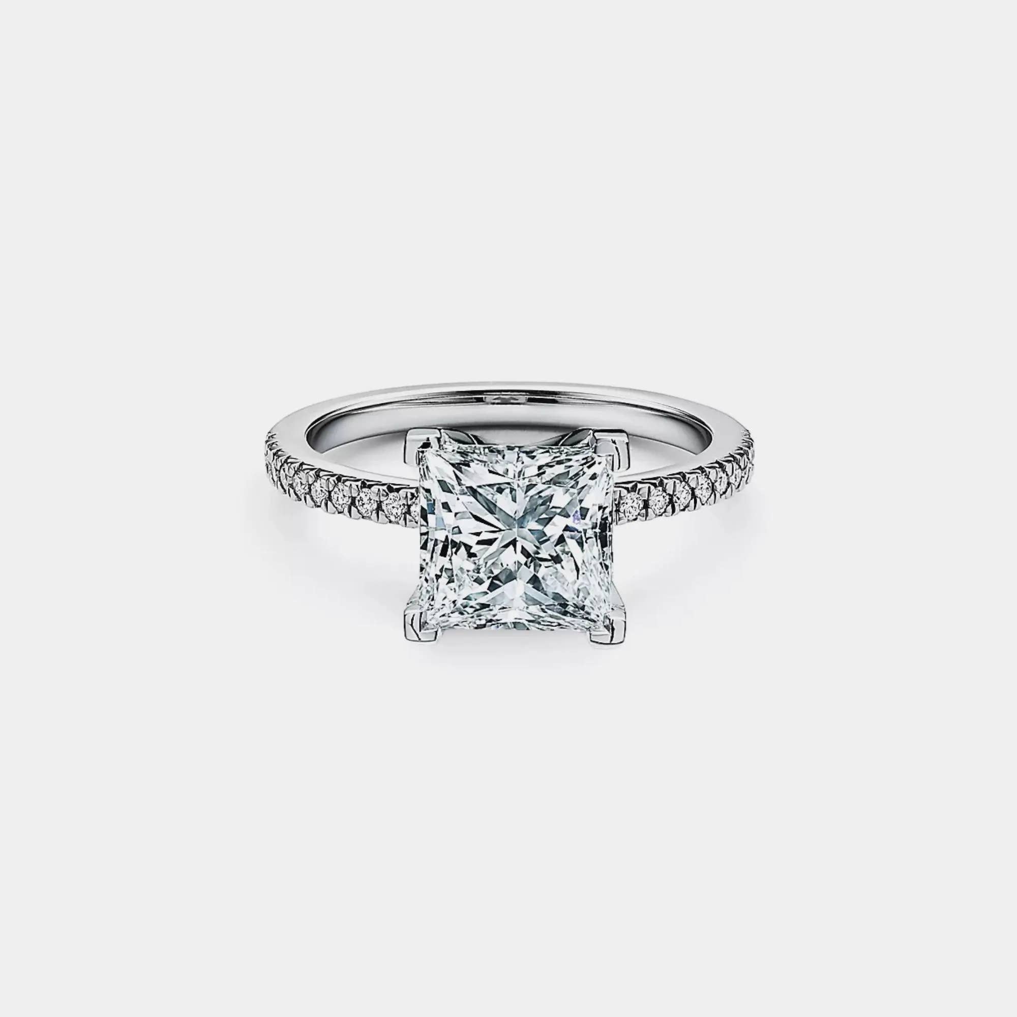Perimade & Co. LLC - Wholesale Engagement Ring - Princess Cut Moissanite Pave Ring in 925 Sterling Silver