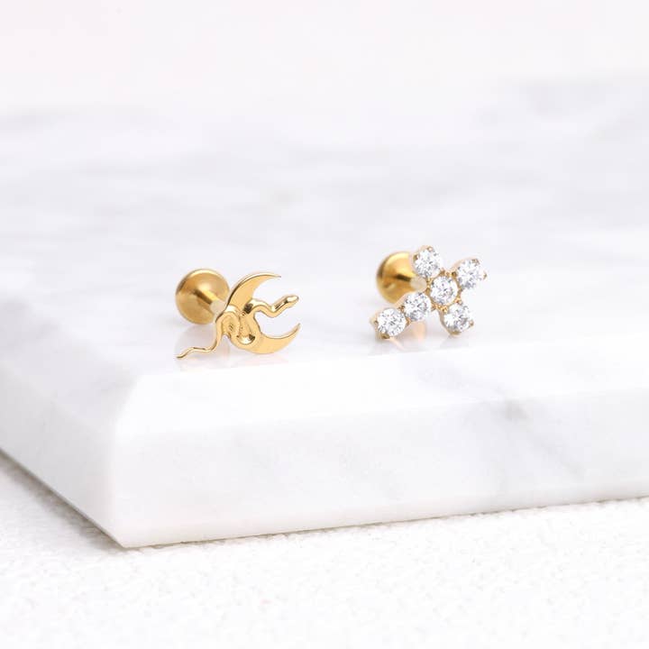 oumo jewelry - Wholesale Stud/Post Earrings - Titanium Cross Gems Stud5