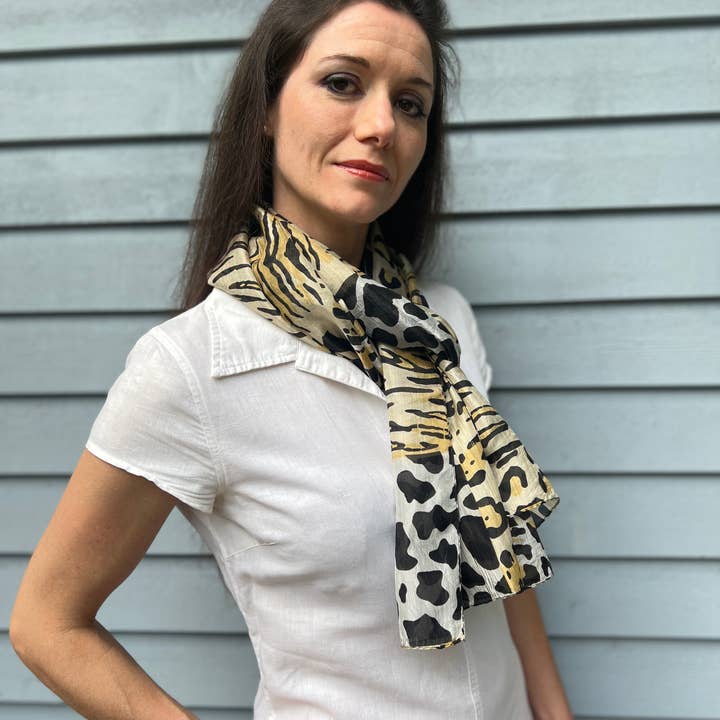 Rayz Intl - Wholesale Scarf - Women's - Gold Animal Print Silk Scarf