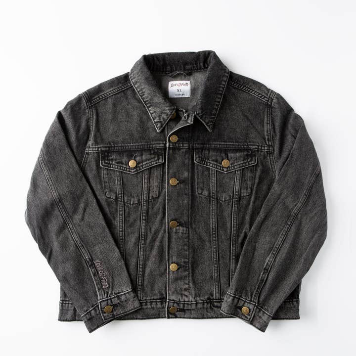 Vintage Washed Faith Over Fear Denim Jacket for wholesale by Love in Faith