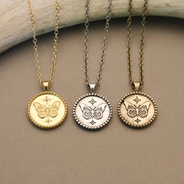 Butterfly spirit medallion necklace for wholesale by Crow Jane Jewelry