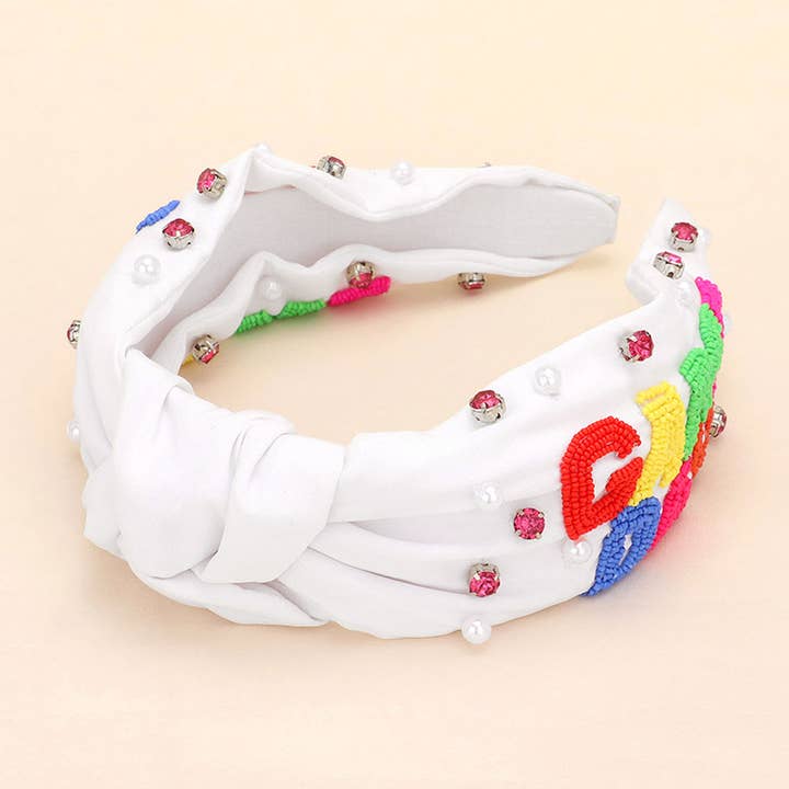 Sensibling Corp. - Wholesale Fashion Headband - Women's - Gameday Seed Beaded Pearl Stone Cluster Embellished Knot Headband