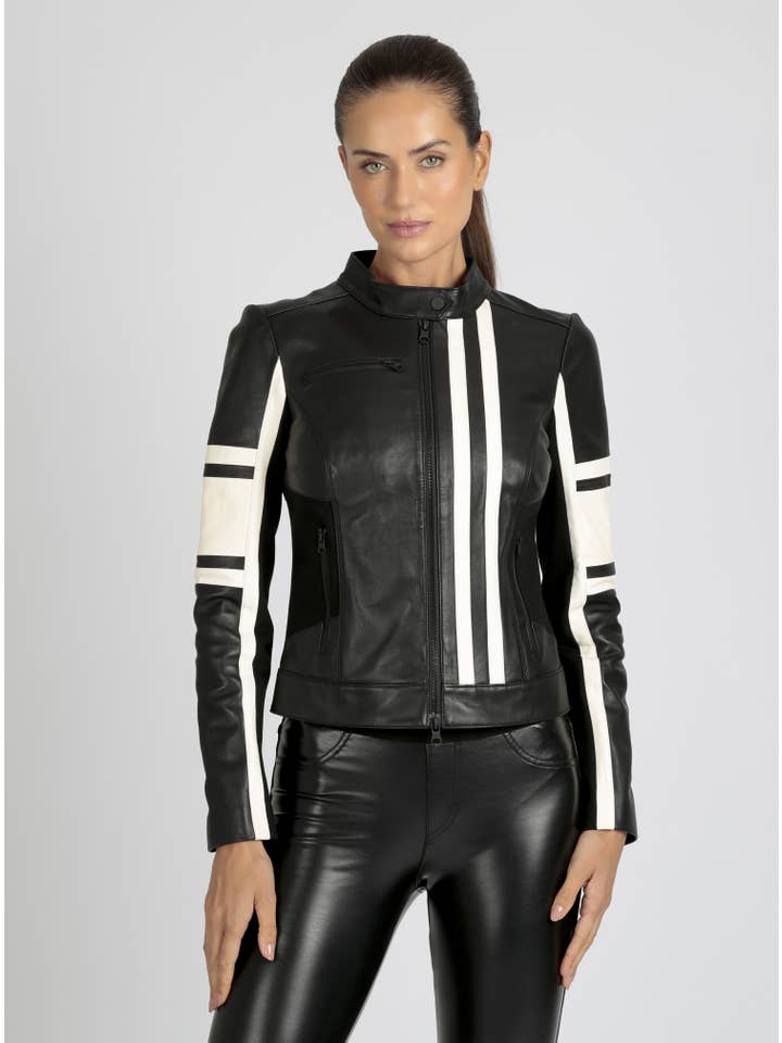 Blanc Noir - Wholesale Leather Jacket - Women's - Claudine Leather Racer Jacket JLS15