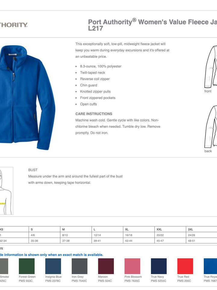 BIRTHDAY OUTFITS - Wholesale Jacket - Women's - Port Authority® Ladies Value Fleece Jacket L217 Full Zip, Medical Jacket, Custom embroidered Jacket7