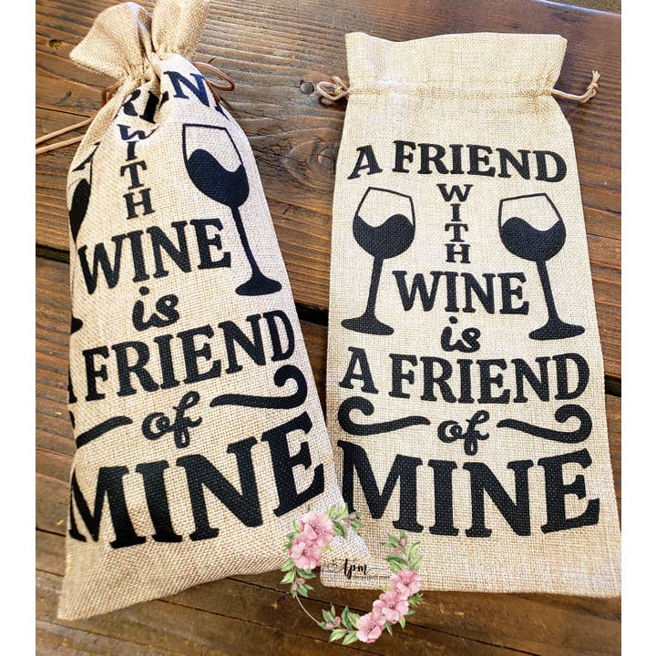 Un amico con Wine us a Friend of Mine Borsa per vino per la vendita all'ingrosso da parte di The Poppell Mart
