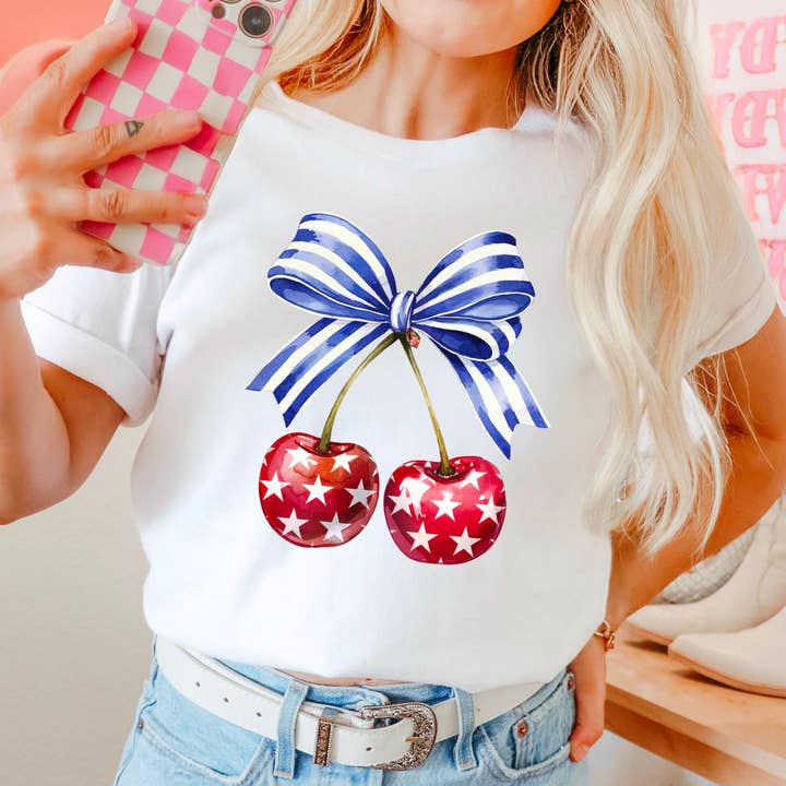 Shoppe SHC - Wholesale T-Shirt (Graphic) - Women's - Coquette Cherries  July 4th Graphic Shirt | Comfort Color