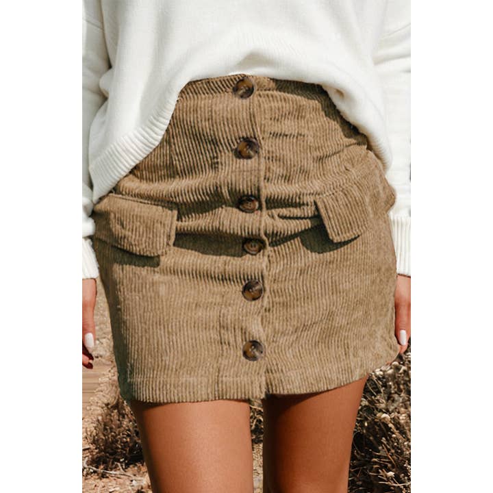 Fashion-W Corduroy Buttoned Front Faux Pockets Mini Skirt for wholesale by fashionworks