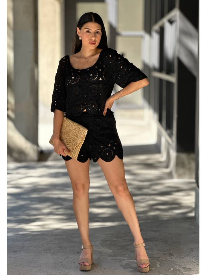 ACG Los Angeles - Wholesale Top & Short Set (NOT Loungewear) - Women's - Women's Crochet Eyelet Two Piece Set Top and Short