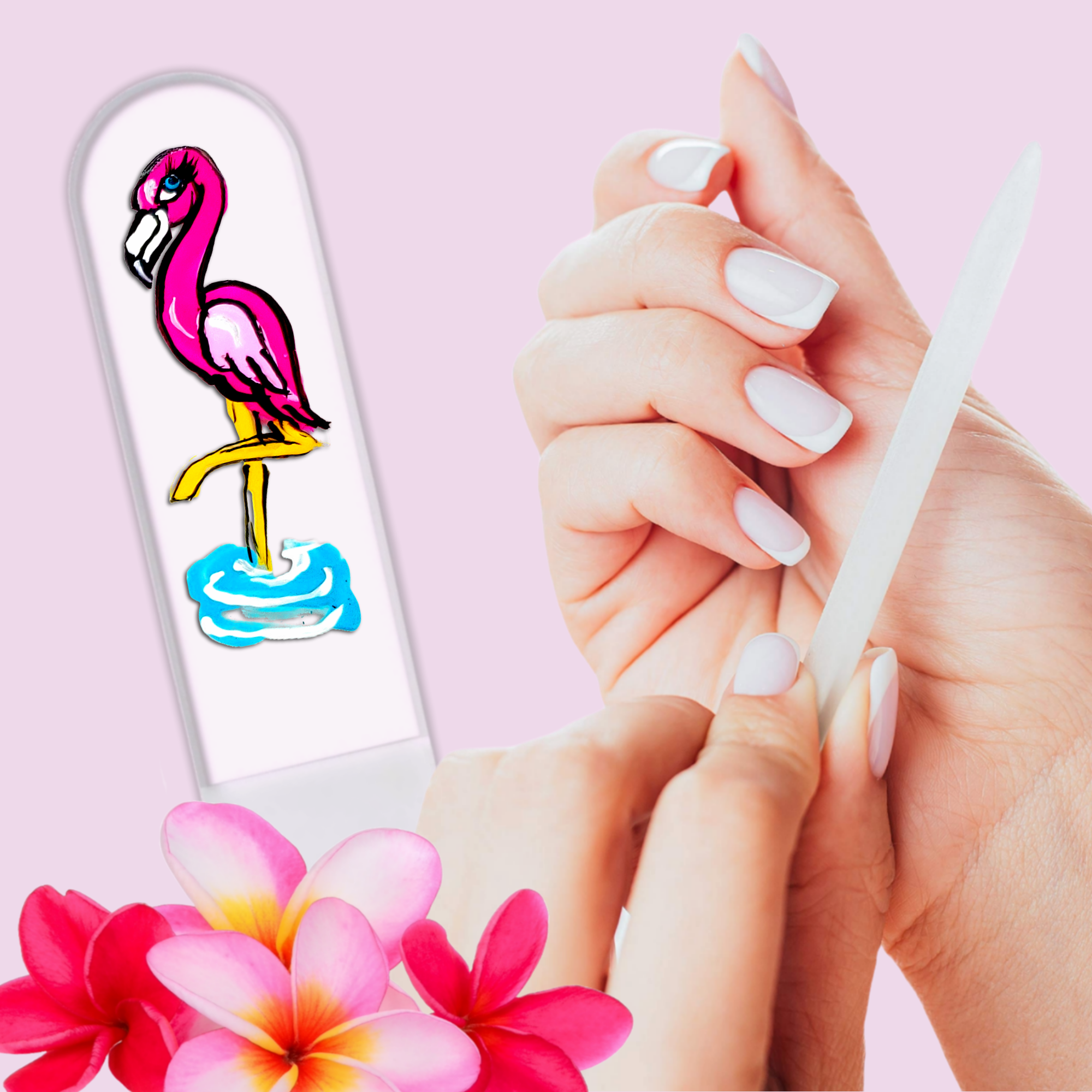 Classy Nail Files - Vendita all'ingrosso Lime per unghie - Lima per Unghie in Cristallo Dipinta a Mano con Uccello Fenicottero Rosa Fauna Selvatica7