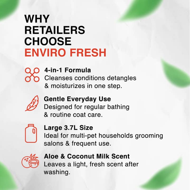 Enviro Fresh - Vente Shampoing – chien - Shampoing 4 en 1 pour chien, parfum Aloe et lait de coco 3,7 L1