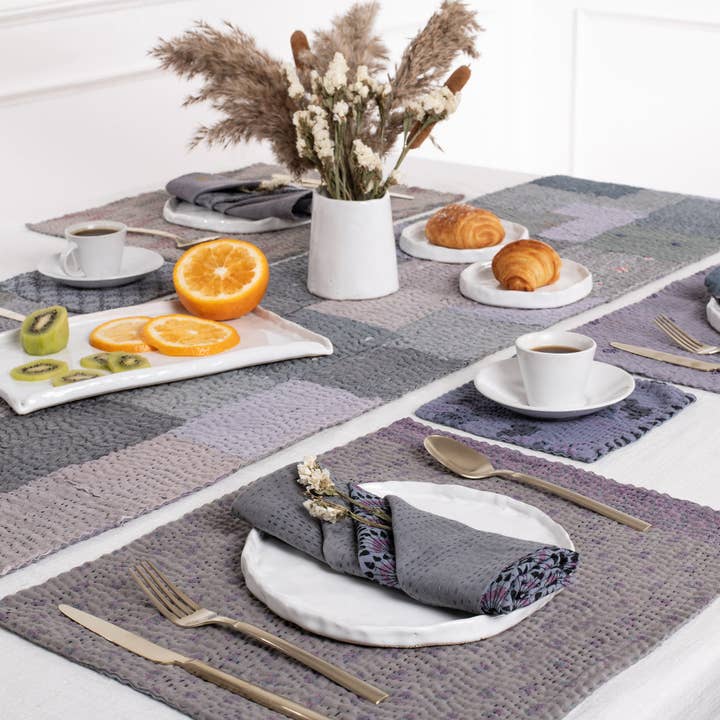Mosaic Fray Handmade vintage Kantha Placemat - Hydrangea S/2 for wholesale by Maison Mieko