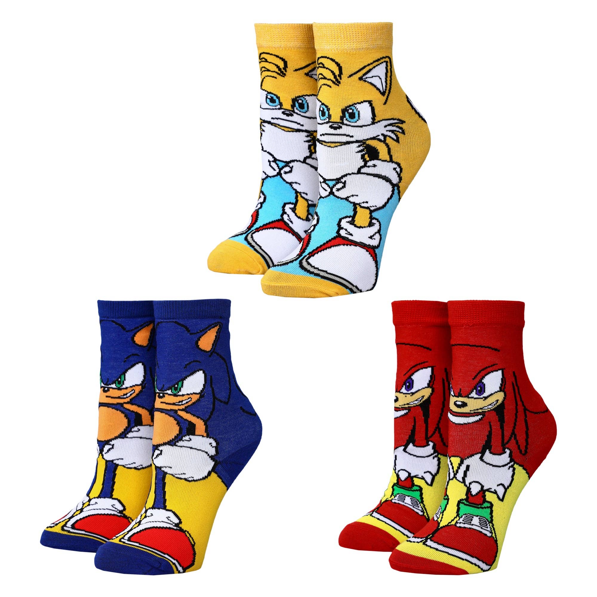 Bioworld Merchandising - Wholesale Socks - Kids - Sonic The Hedgehog Characters Youth 3-Pack 360 Crew Socks0