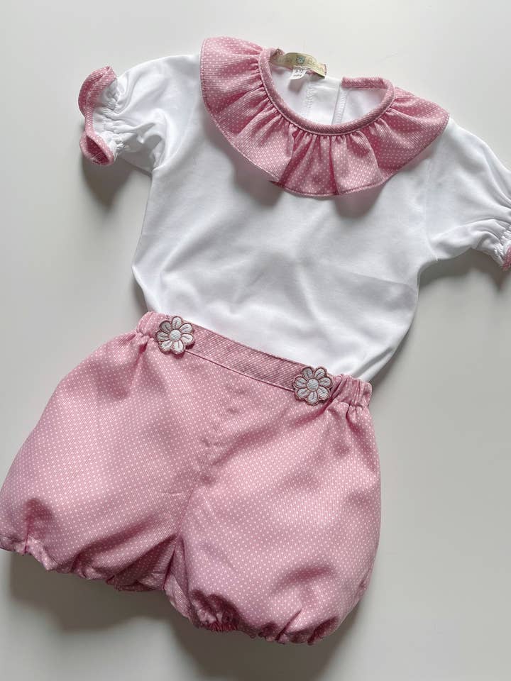 Pink Polka Dot Shorts and Top 2 Piece Set for wholesale by Dainty Bear