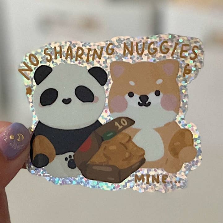 No Sharing Nuggies holografische vinyl gestanste sticker voor wholesale door Paperkumaco