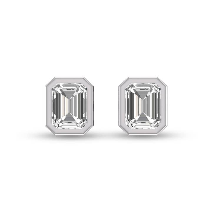 Lab Grown Emerald Bezel Diamond Earrings in 14K WhiteGold for wholesale by Szul USA LLC