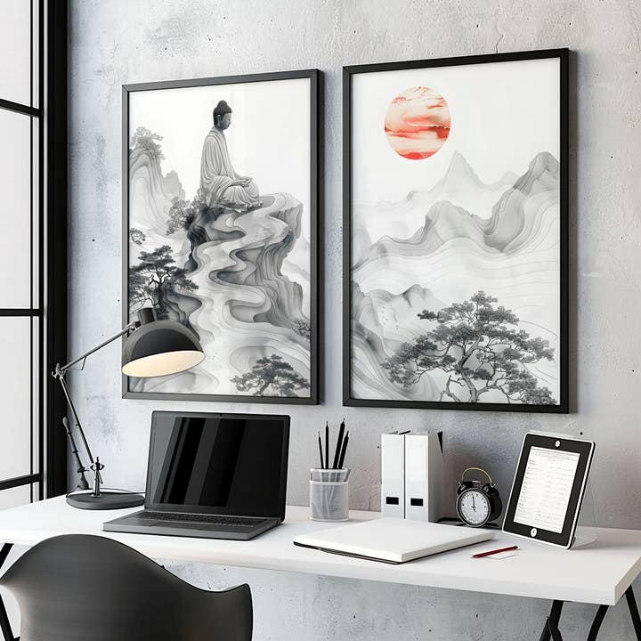 Extra Large Framed Wall Art | Set of 2 Asian Inspired Wall art Prints for wholesale by About Wall Art