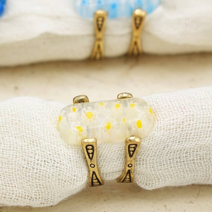 Verna Artisan Works - Wholesale Cocktail/Statement Ring - Murano-Style Millefiori Ring – Assorted Gold & Silver Bands5