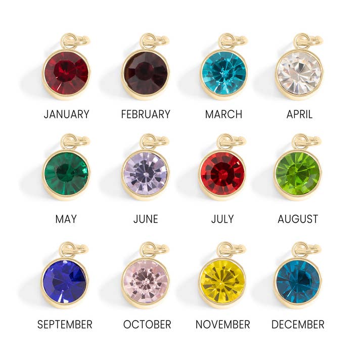 WJW - Wholesale Individual Charm/Pendant - 18K Gold PVD Round Birthstone Charm (8mm)
