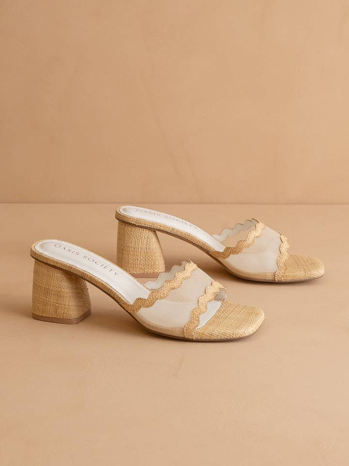 The Trina | Natural Scalloped Mesh Block Heel for wholesale on Faire