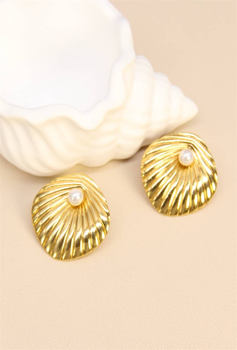 golden Elegant Stainless Steel Pearl Earrings for wholesale on Faire0