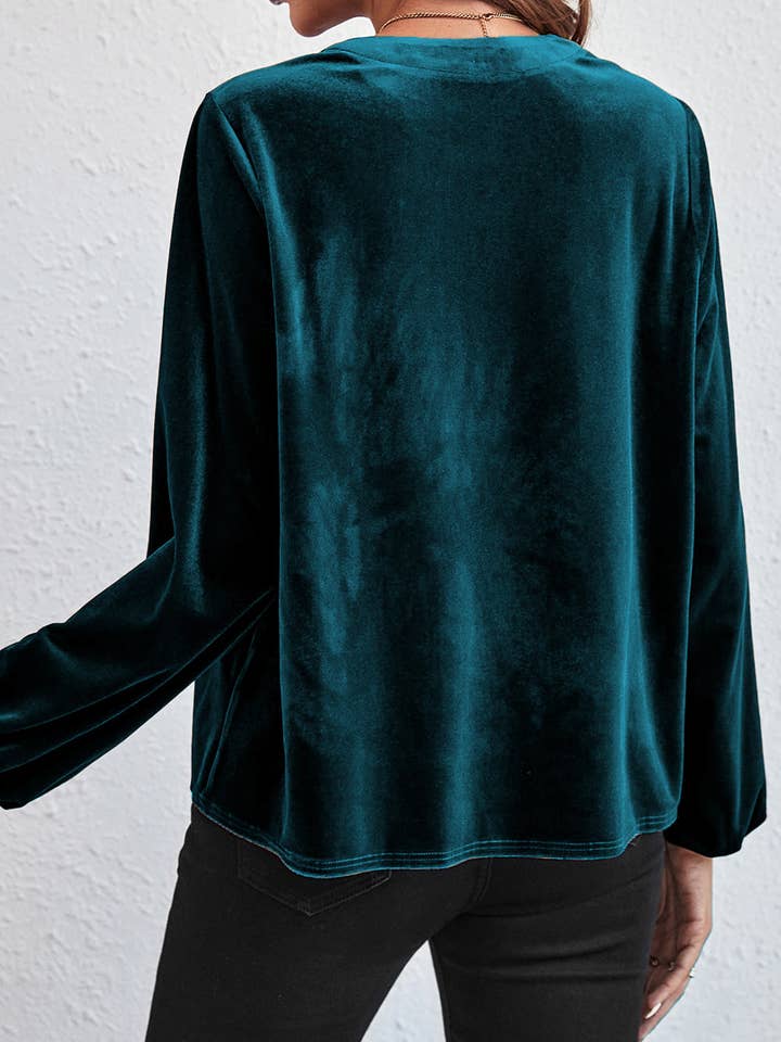 LALA LOO - Wholesale Blouse - Women's - Velvet Lantern Sleeve Beaded Top