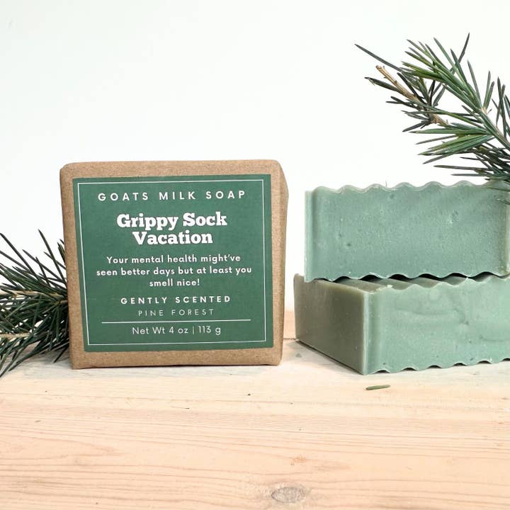 Pine Forest | funny mental health | Grippy Sock Vacation for wholesale by Falcone Farm