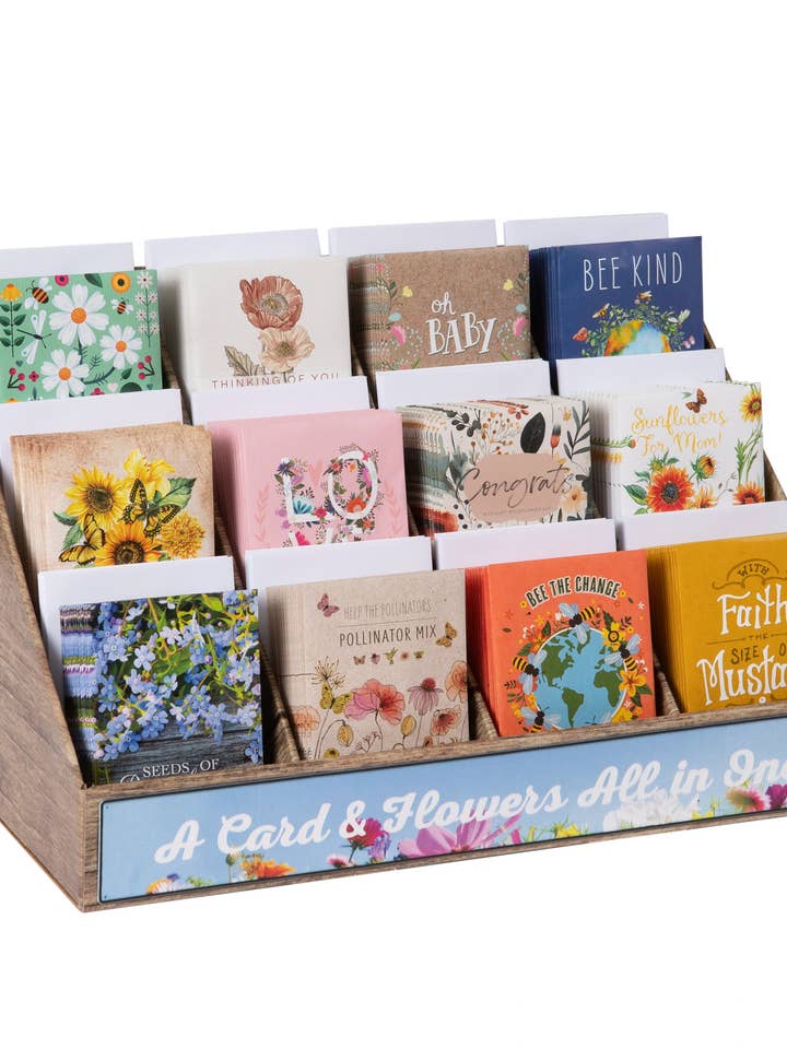 Présentoir en carton ondulé pour point de vente de 370 sachets de graines pour occasions spéciales pour la vente par Bentley Seed Co.