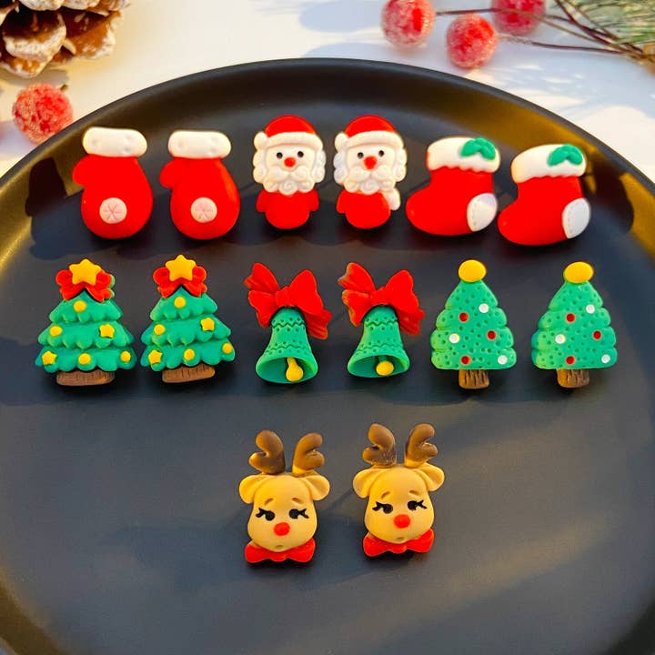 SALINA TRADING INC - Wholesale Stud/Post Earrings - Cartoon Christmas Tree Earrings Resin Festive Jewelry for Women7