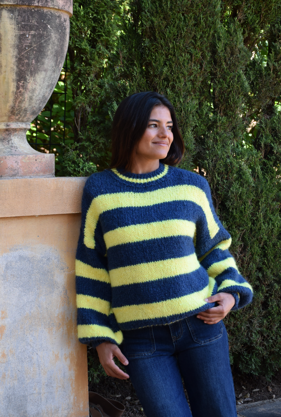 MindTraveler - Wholesale Knit Sweater - Women's - Aura Yellow and Navy Jersey0