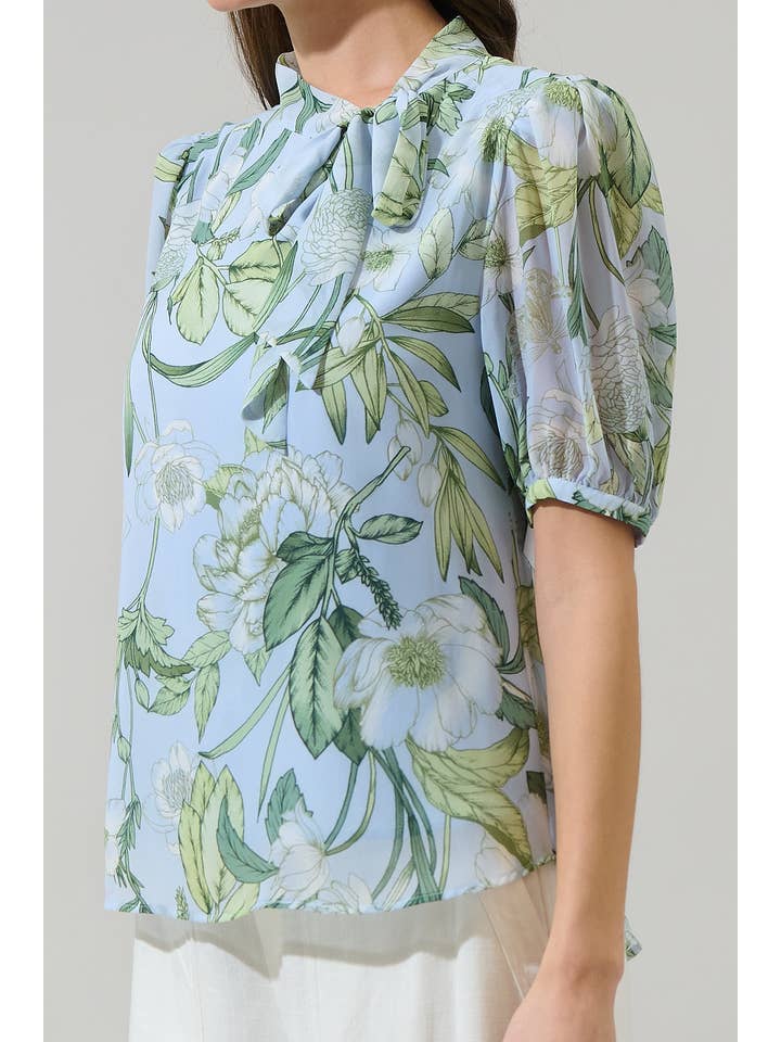 WHT GREENS Serenade Bloom Rayna Bow Blouse for wholesale on Faire