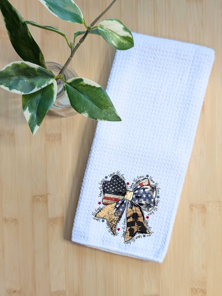 Tea Towel Waffle Fabric Military Bow Support 16" x 24" for wholesale by Creations by Terra