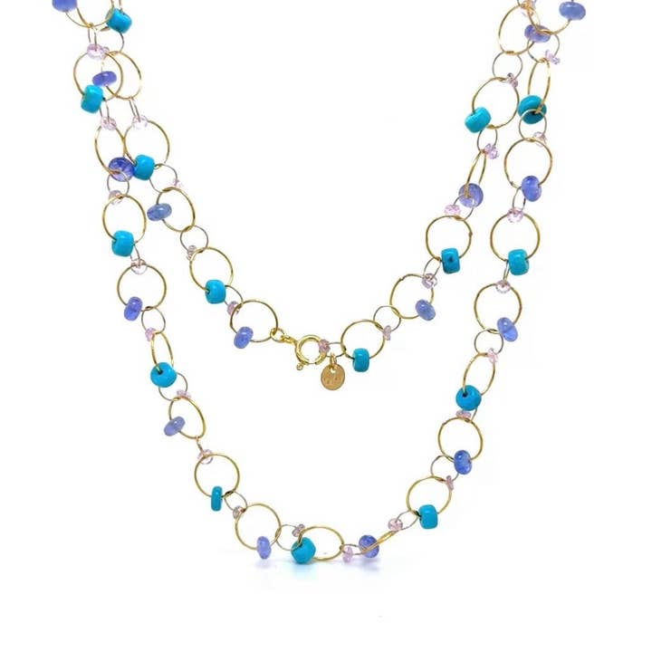 Turquoise Amethyst Circle Interlink Necklace for wholesale by Mabel Chong