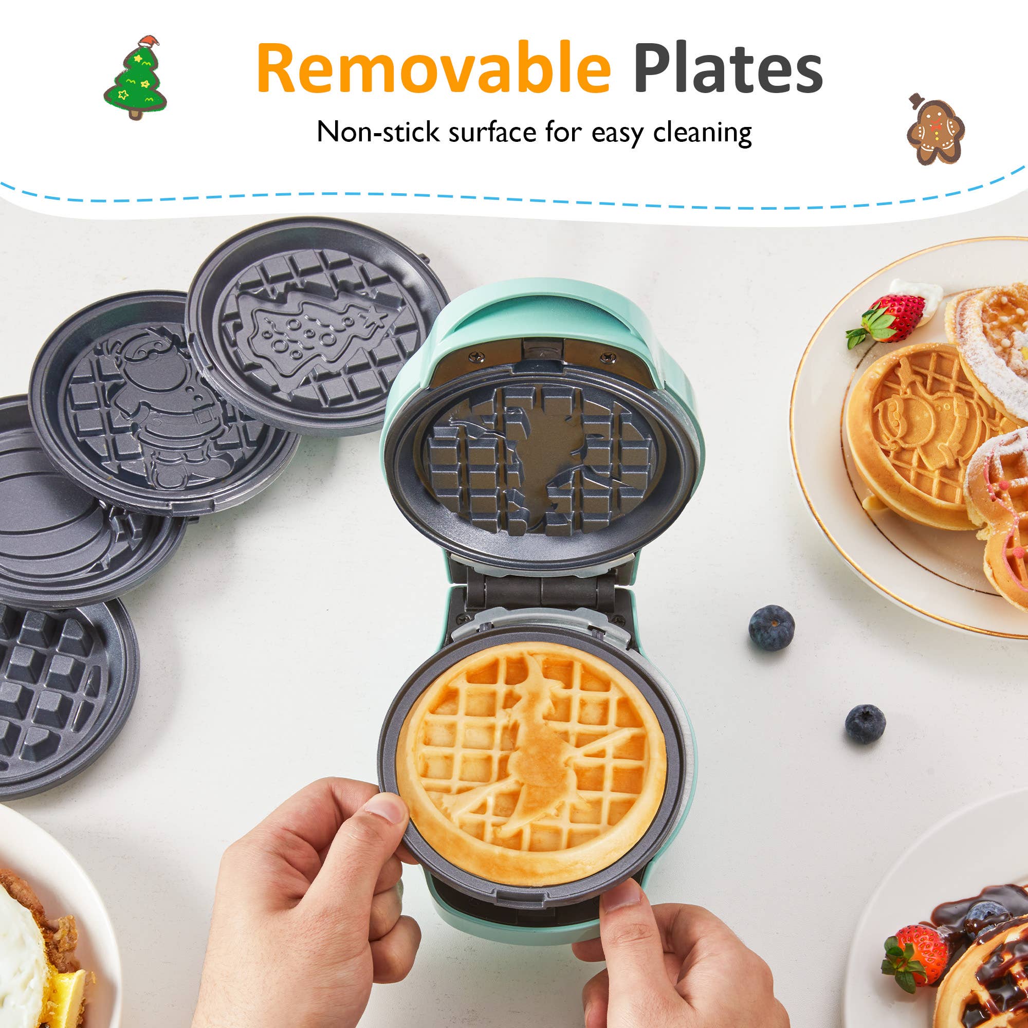 Heynemo - Wholesale Kitchen Appliance - 4" Mini Waffle Maker, 6 in 1 Waffle Iron with 6PC Plates Set3